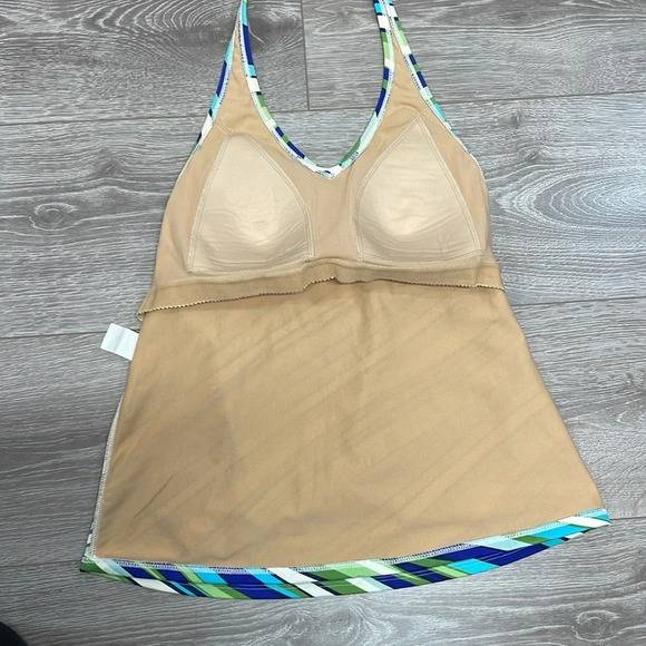 NWOT L.L. Bean Tankini Halter Swim Top V-Neck Diagonal Striped 10 - Picture 10 of 11